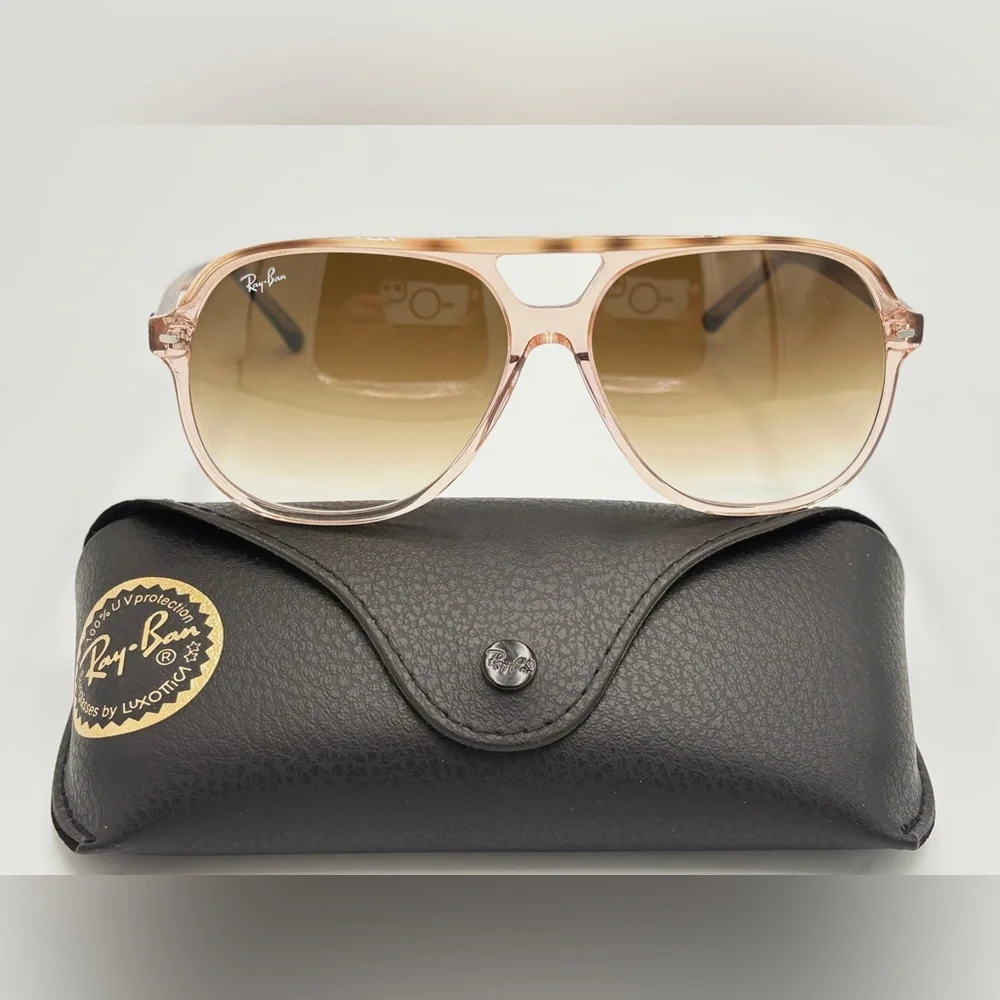 Ray-Ban Transparent Pink Frame Tortoise Temples Gradient Brown Lenses Sunglasses